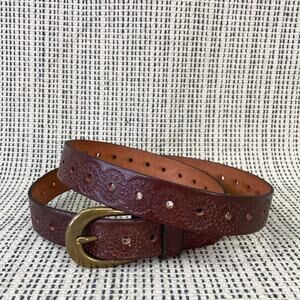 Fossil Belt Sz M Tooled Brown Leather Western Southwestern Floral Embossed Boho